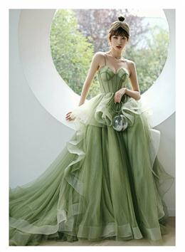 Picture of Mint Green Tulle Sweet 16 Long Formal Dresses, Green Sweetheart Evening Party Dress